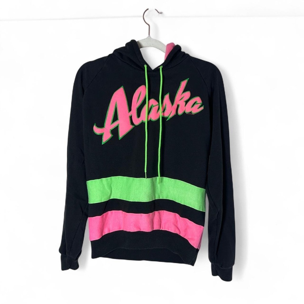 Neon Striped Hoodie Sweatshirt 90s Hooded Sweatshirt Pink Green Vintage 1990s